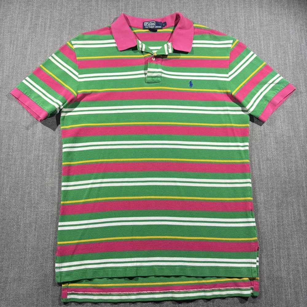 Polo Ralph Lauren Polo Shirt Mens Large Multicolor Striped 100% Cotton Casual